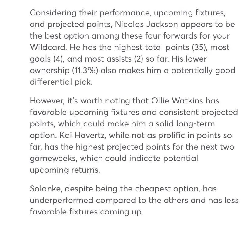 ChatFPL - Fantasy Premier League AI answer about forwards