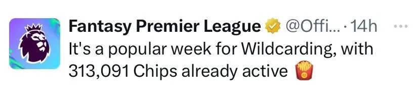 X post from official Fantasy Premier League account