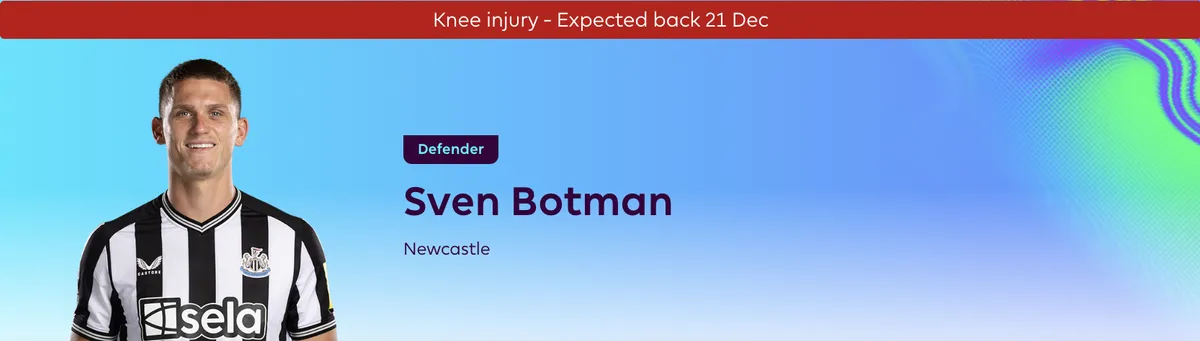 An injured player info in FPL