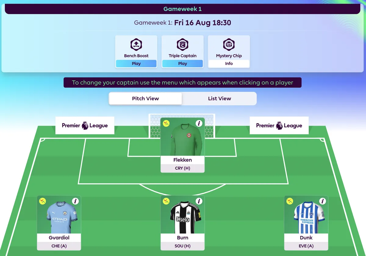 New Fantasy Premier League layout on website.